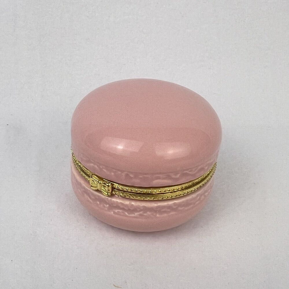 Vtg Porcelain Trinket Box Pastel Dusty Rose Pink Gold Trim/Bow Jewelry Dainty